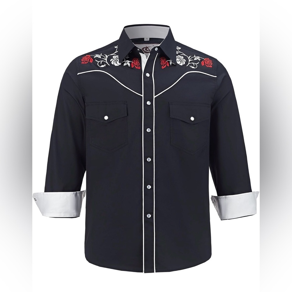 COEVALS CLUB Men's Embroidered Western Cowboy Shirts Long Sleeve SnapButton Down